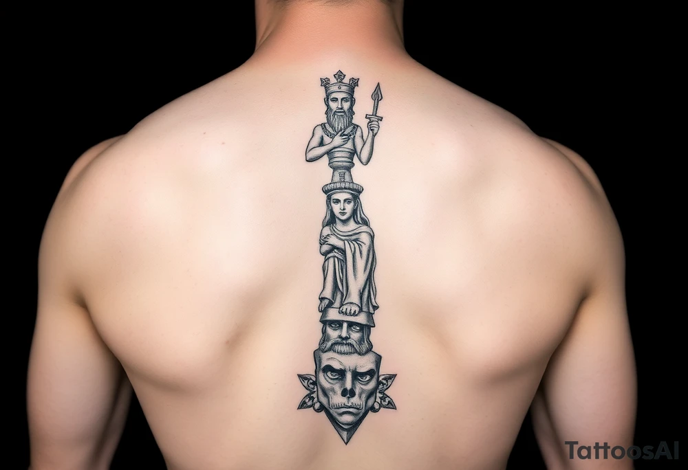 Greek gods stacked up vertically on the calf tattoo idea
