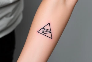 Geometric small triangle with a paper plane while being psychedelic with fine thin lines tattoo idea