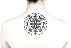 A symmetrical Flower of Life with hexagonal crystal details in round cyrcle, enhancing its sacred geometric nature. tattoo idea