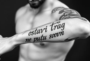 Make an arm tattoo representing the words ostavi trag na putu svom tattoo idea