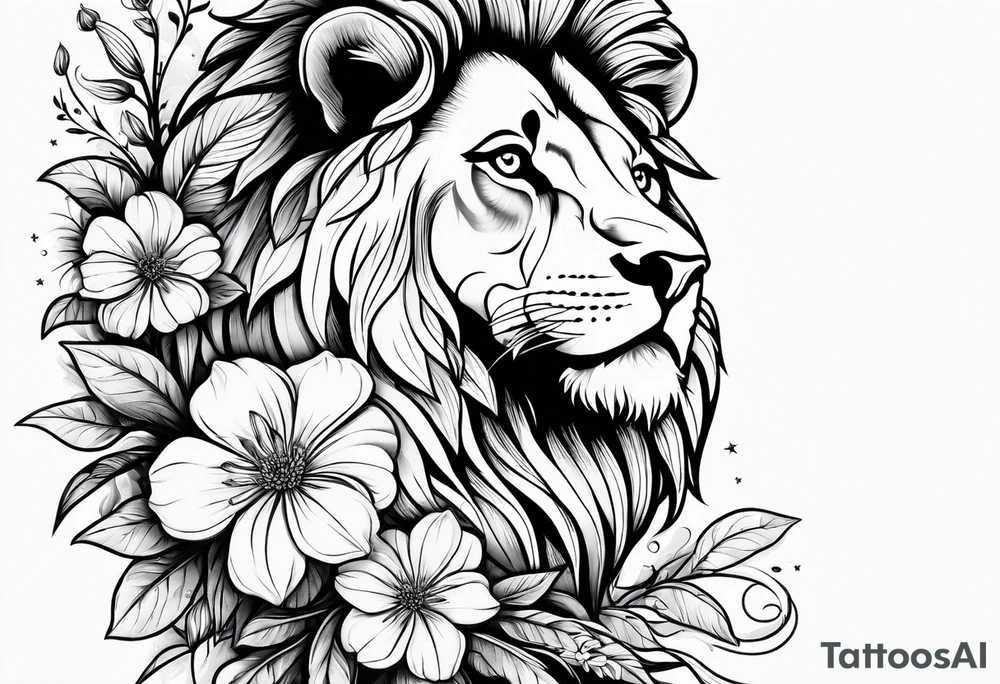 Lion and flowers tattoo idea