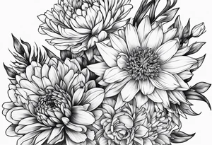 Aster, Chrysanthemums, Rose, Daffodil, Gladiolus tattoo idea