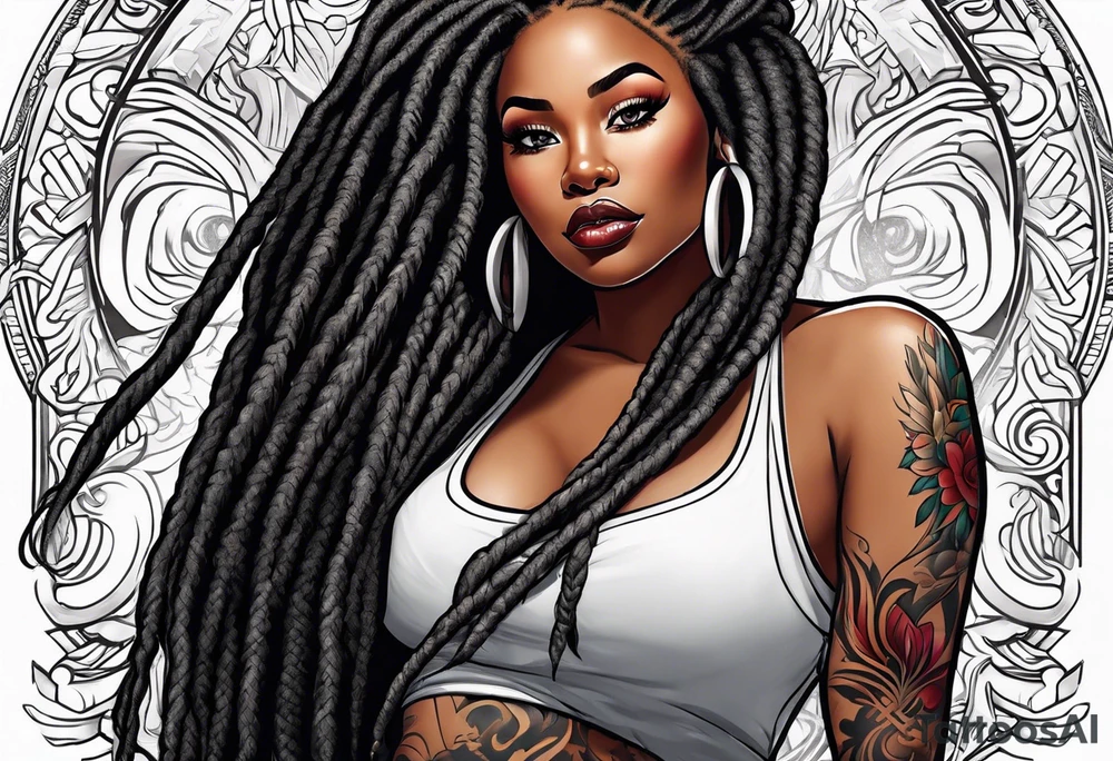 beautiful thick black women with long straight dreadlocks, new school style, tattoo idea