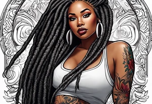 beautiful thick black women with long straight dreadlocks, new school style, tattoo idea