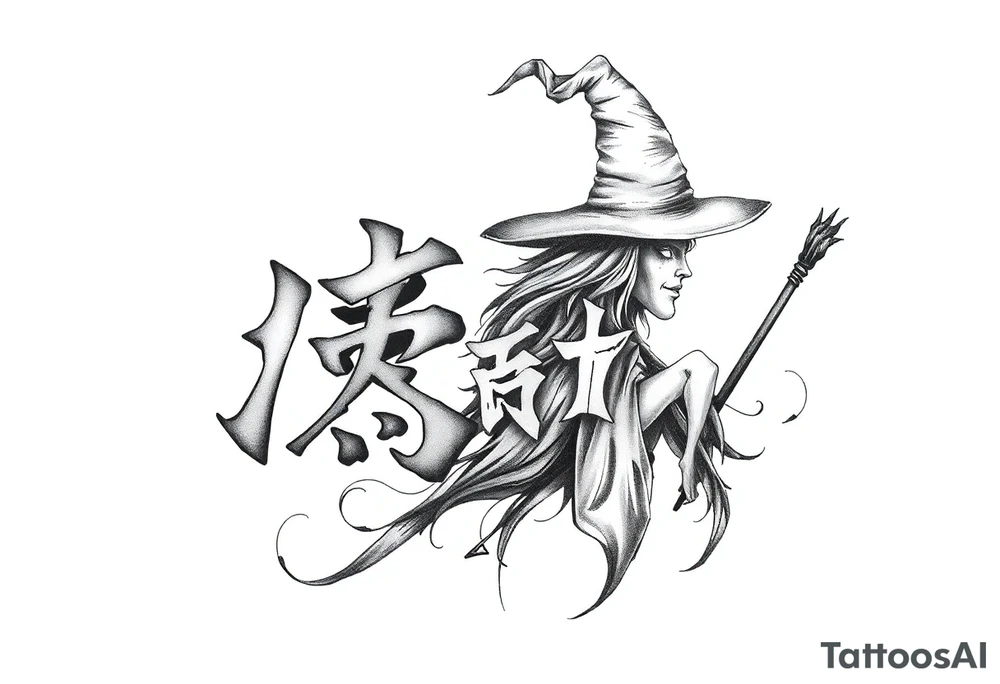 The word “싸이커스” and witch tattoo idea