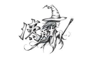 The word “싸이커스” and witch tattoo idea