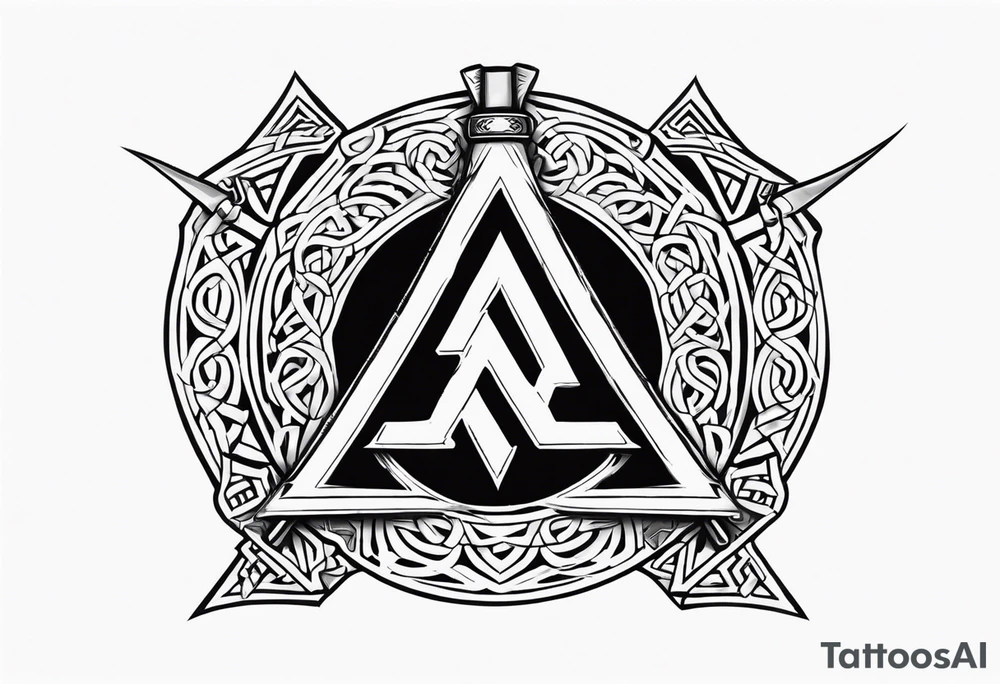 Valhalla sword shield axe Valknut tattoo idea