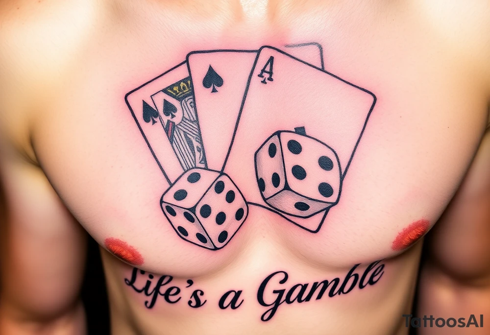 Royal flush and dice says Life's a Gamble tattoo idea