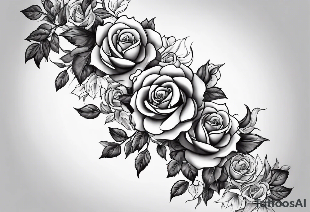 draw image of sleeve tattoo that has 65 small roses on a vine, they can be different sizes, tattoo idea