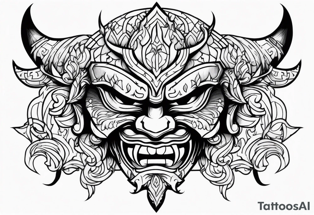 Protection against evil Oni mask tattoo idea