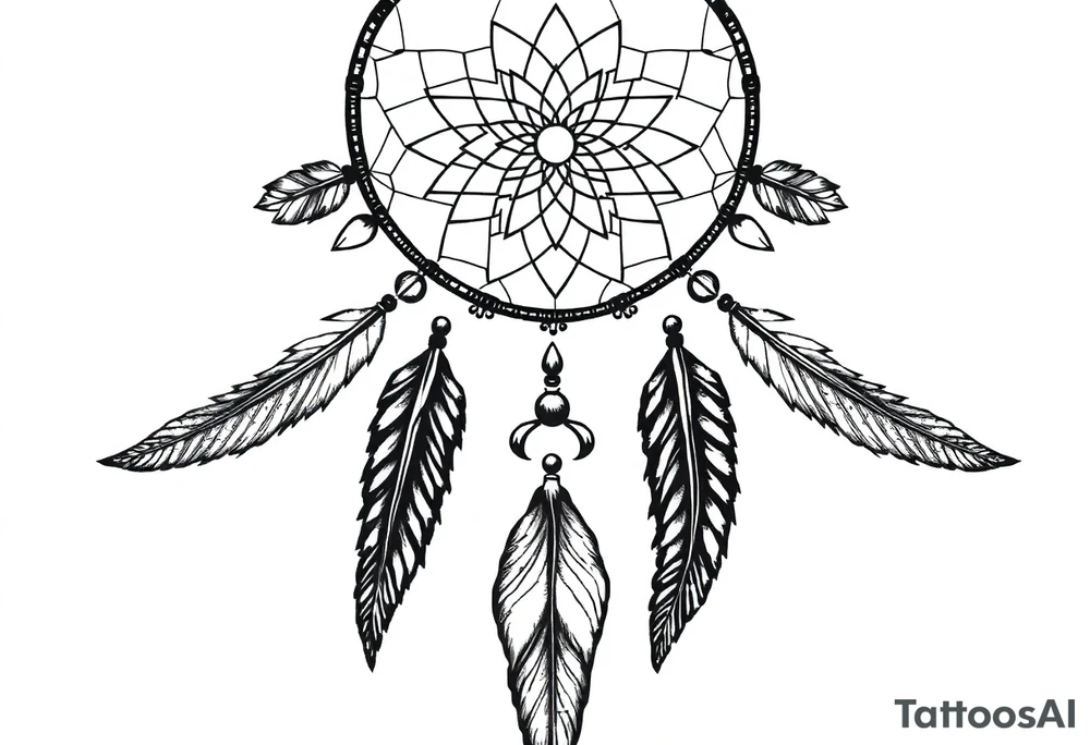 dreamcatcher, with feathers, authentic tattoo idea