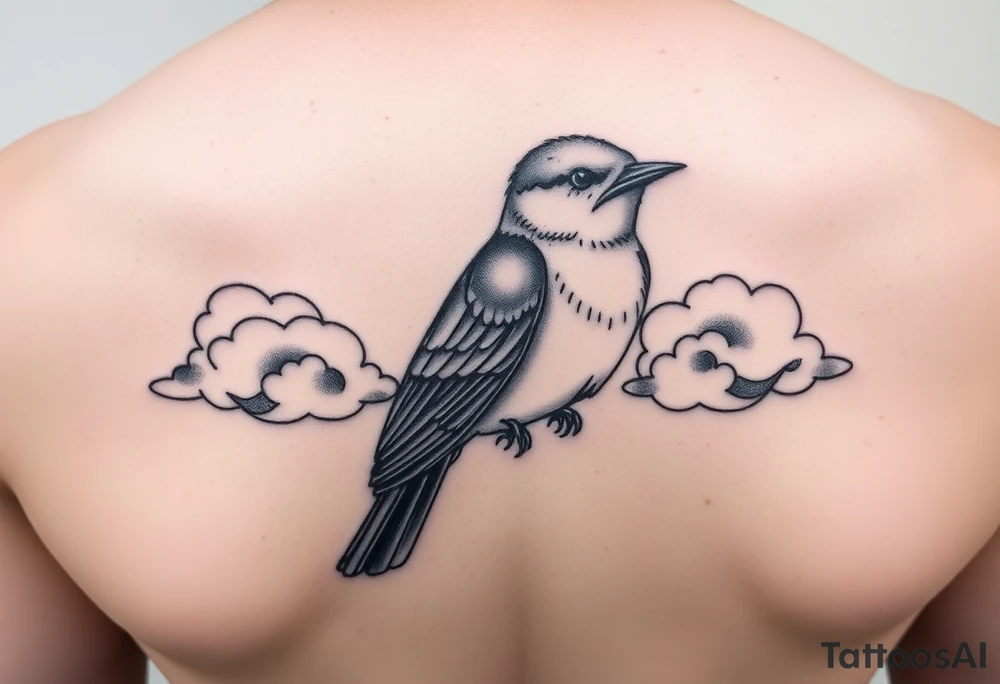 Kentucky bluebird with clouds tattoo idea