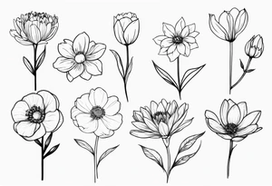 fine line birth month flowers of march may june july all together on one stem tattoo idea