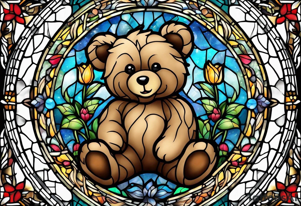 Teddy bear stain glass tattoo idea