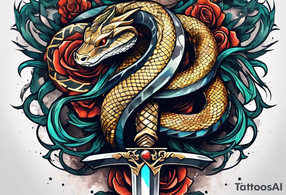 A sword with a snake swirling around it tattoo idea