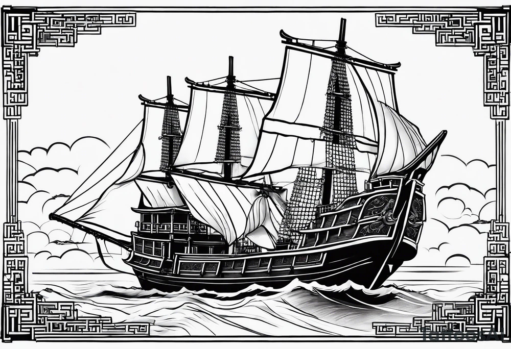 Chinese junk with three sails tattoo idea