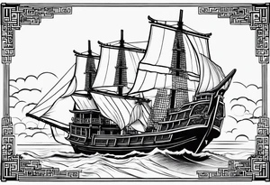 Chinese junk with three sails tattoo idea