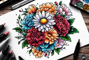 Daisy and carnations tattoo idea