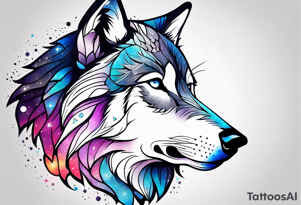 Constellation, animal wolf snow , géométric tattoo idea