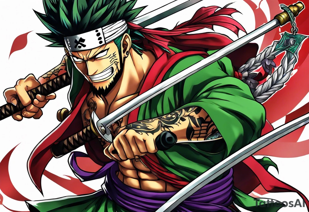 One piece anime character zoro and kaido tattoo idea