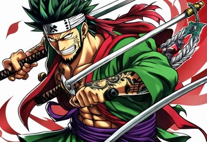 One piece anime character zoro and kaido tattoo idea