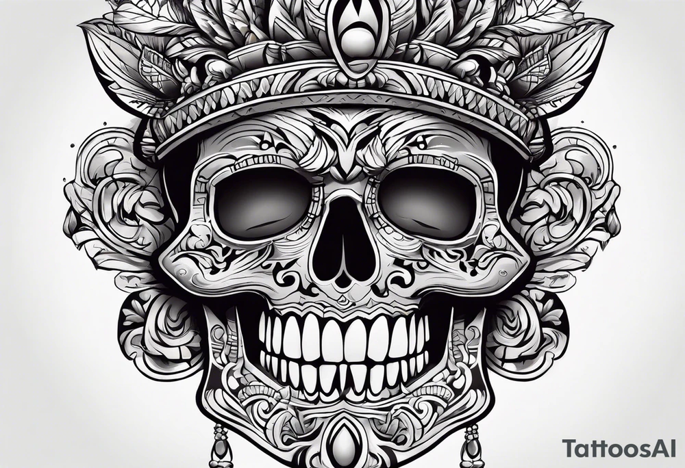 Mayan skull with mouth as cave with water coming out tattoo idea