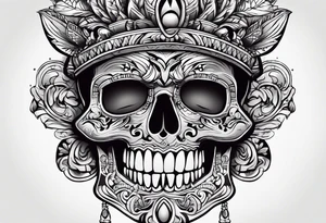 Mayan skull with mouth as cave with water coming out tattoo idea