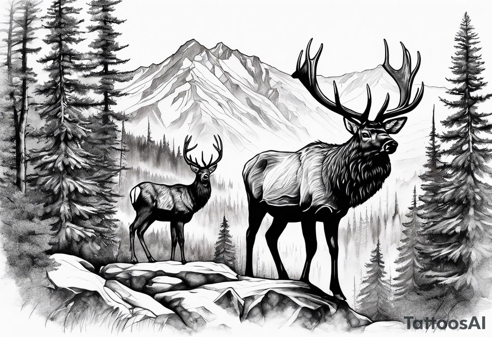 elk mountain forest tattoo idea