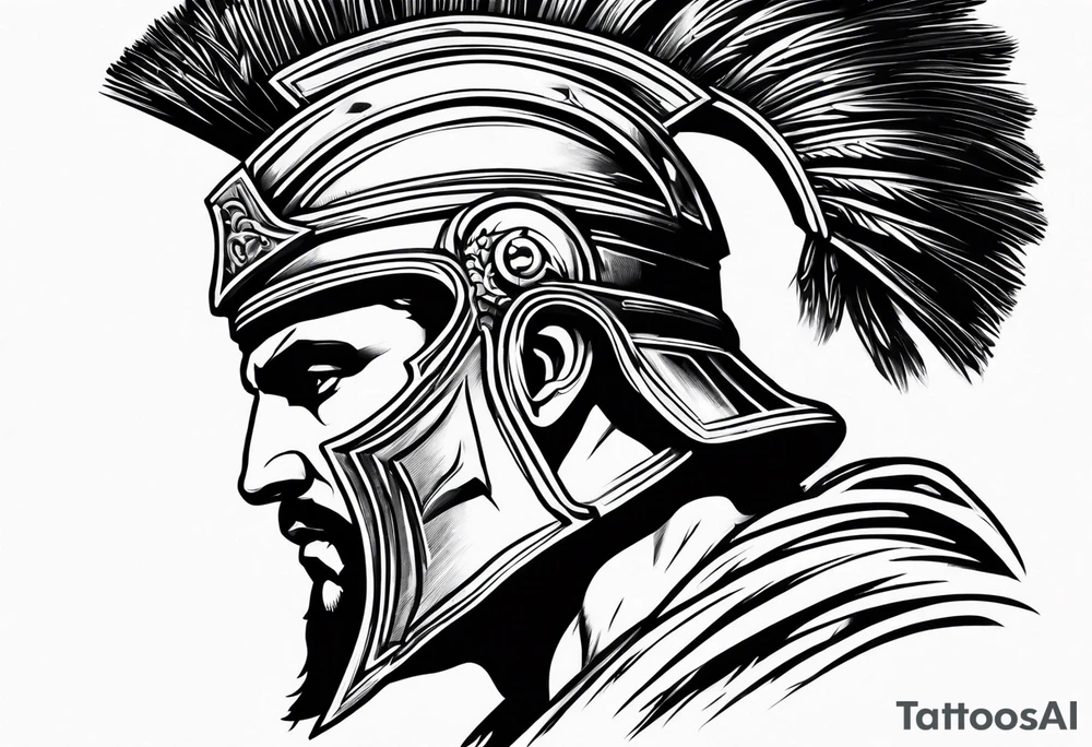 Side profile Spartan Solider ancient roman city far away tattoo idea
