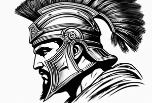 Side profile Spartan Solider ancient roman city far away tattoo idea