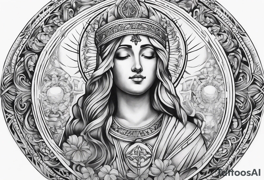 religious theme full upper arm piece tattoo idea