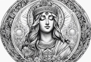 religious theme full upper arm piece tattoo idea