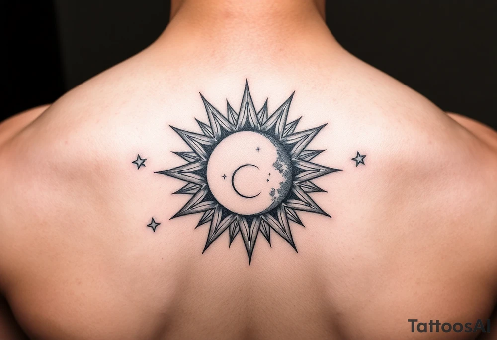 celestial sun and moon embrace with constellation patterns tattoo idea celestial sun and moon embrace with constellation patterns tattoo idea