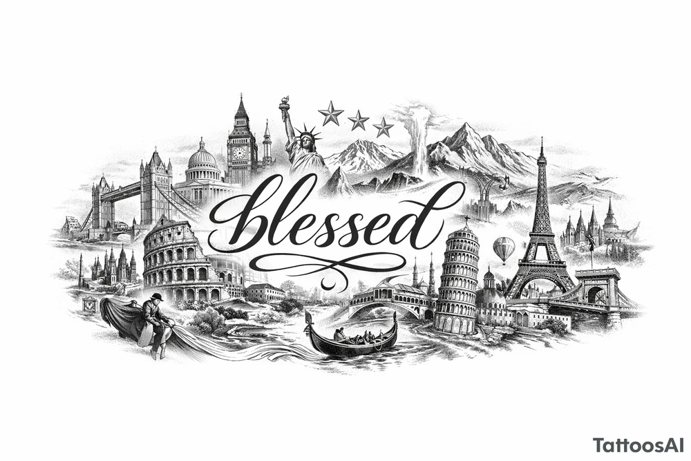 Fine line surrel around “blessed” central inner forearm
England, USA, Iceland (3stars), Italy(2stars), Spain, Turkey(2stars), France & Hungary tattoo idea