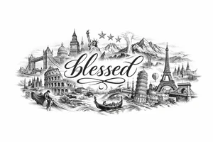 Fine line surrel around “blessed” central inner forearm
England, USA, Iceland (3stars), Italy(2stars), Spain, Turkey(2stars), France & Hungary tattoo idea