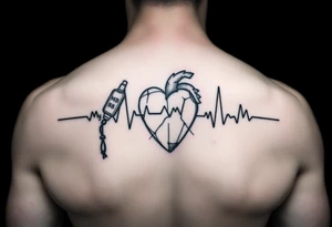 Heartbeat line with a ironman dangling from leftside with the words: My BB My Ironman going through the middle forming a cross with the heartbeat tattoo idea