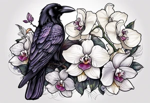 A sleeve with a a Raven A white orchid saying 1990 and something showing change with the Raven tattoo idea