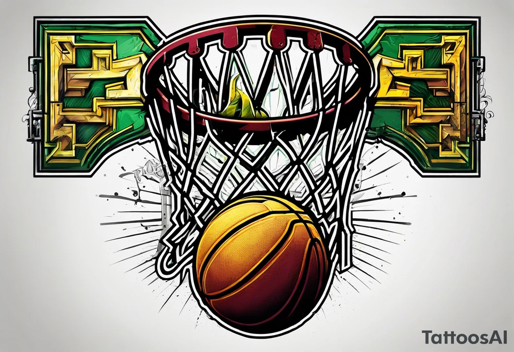 basketball number 24 with colors green, yellow, maroon and black tattoo idea