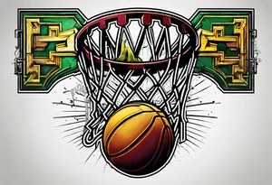 basketball number 24 with colors green, yellow, maroon and black tattoo idea