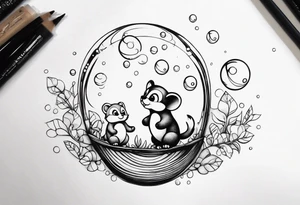 cute animals going up in bubbles tattoo idea