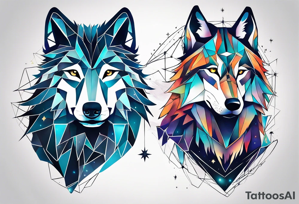 Constellation, two animal wolf, géométric tattoo idea