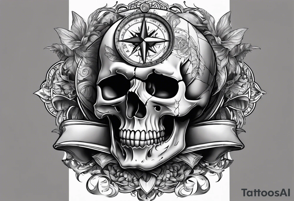 Skull, hourglass, compass tattoo idea