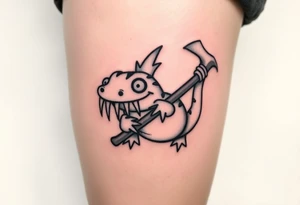 axolotl with big gills holding an axe tattoo idea