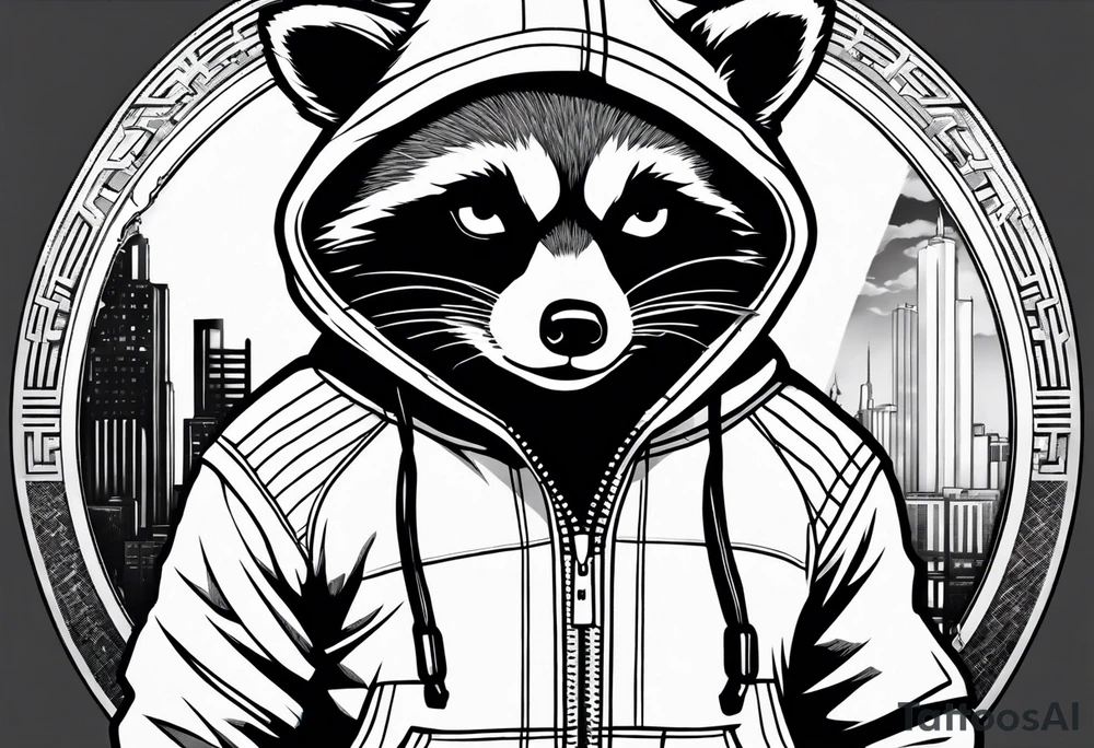 raccoon wearing a Superman hoodie tattoo idea