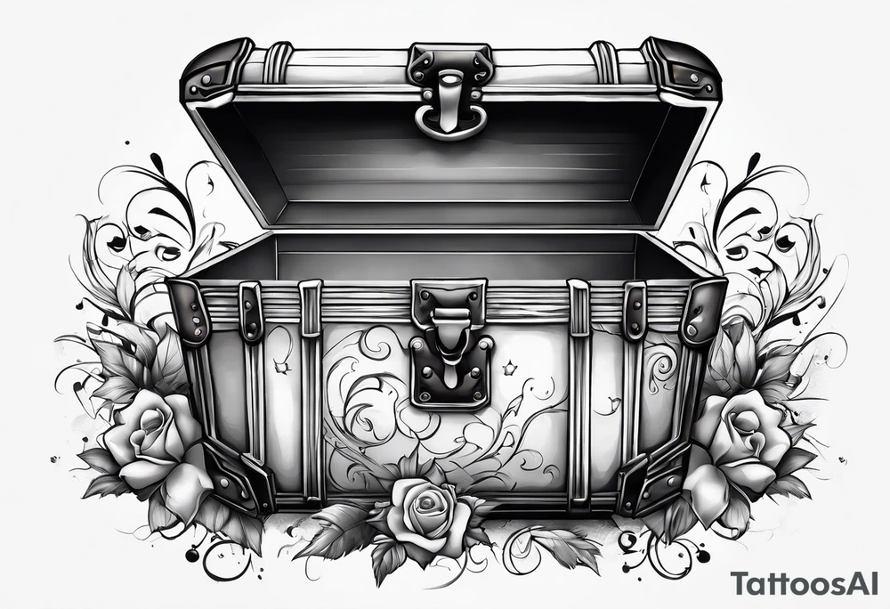 Toy box locked with colors bursting out through the cracks/sides tattoo idea