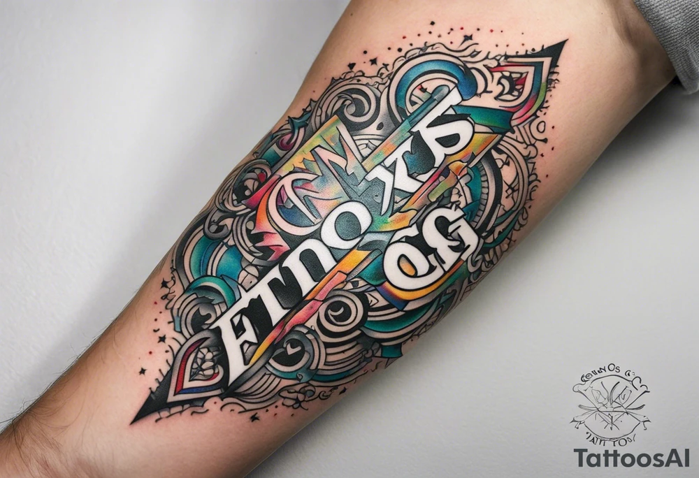 color forearm tattoo that says  GenX OG tattoo idea