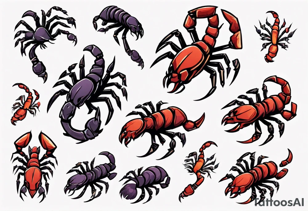 background that represents game development and designs with a scorpion make it magical, and cute scorpion that's feminine add 2023 tattoo idea