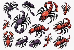 background that represents game development and designs with a scorpion make it magical, and cute scorpion that's feminine add 2023 tattoo idea
