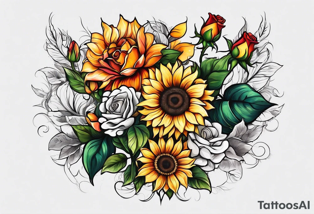 flower rose , sunflower, animal tattoo idea