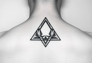 Geometric small triangle about different paths in life merge together and become stronger while being psychedelic and trippy tattoo idea
